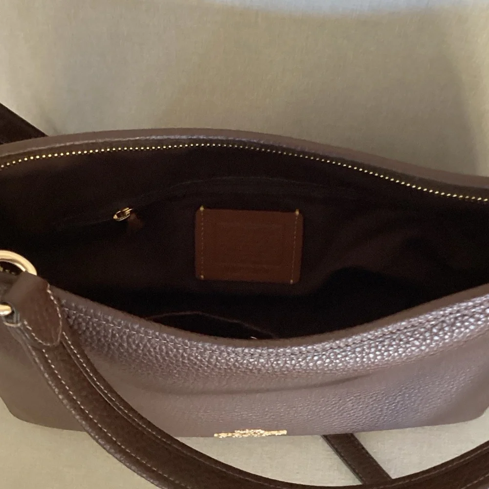 Coach Dark Brown Leather Shoulder Bag with Gold Accents - Picture 6 of 7